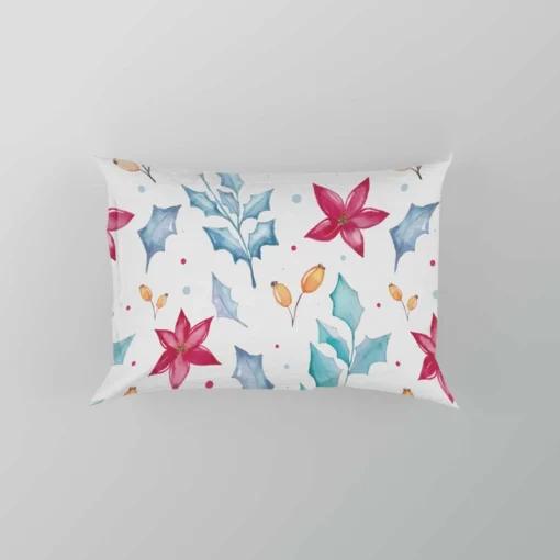 Poinsettia Flowers Holly berry Leaves Pillow Case