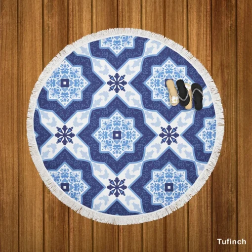 Portuguese Azulejo Tile Pattern Round Beach Towel