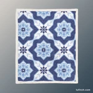 Portuguese Azulejo Tile Pattern Sherpa Fleece Blanket 1