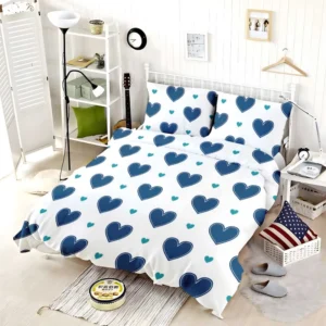 Pretty Blue Love Heart Bedding Set