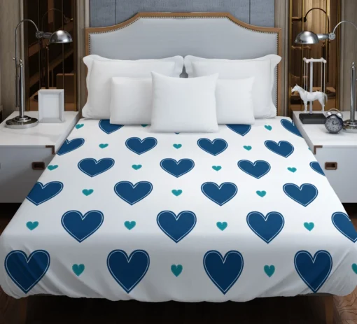 Pretty Blue Love Heart Duvet Cover