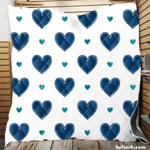 Pretty Blue Love Heart Quilt Blanket