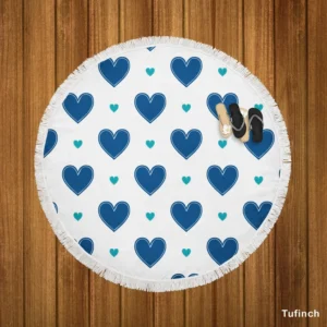 Pretty Blue Love Heart Round Beach Towel