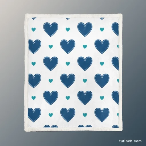 Pretty Blue Love Heart Sherpa Fleece Blanket 1