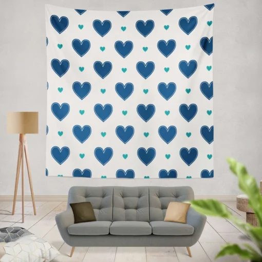 Pretty Blue Love Heart Wall Tapestry