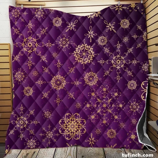 Purple And Gold Abstract Quilt Blanket