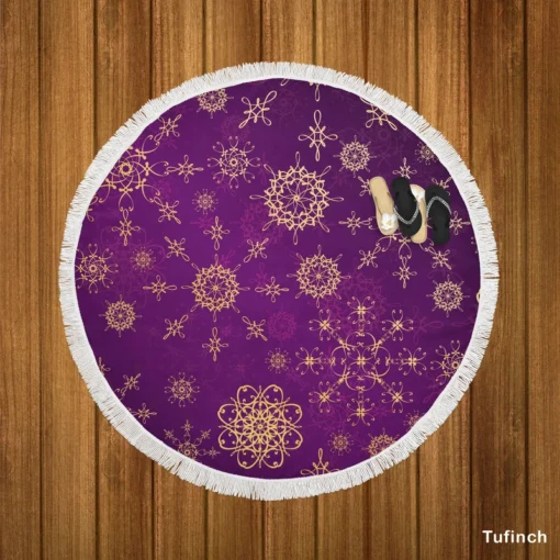 Purple And Gold Abstract Round Beach Towel