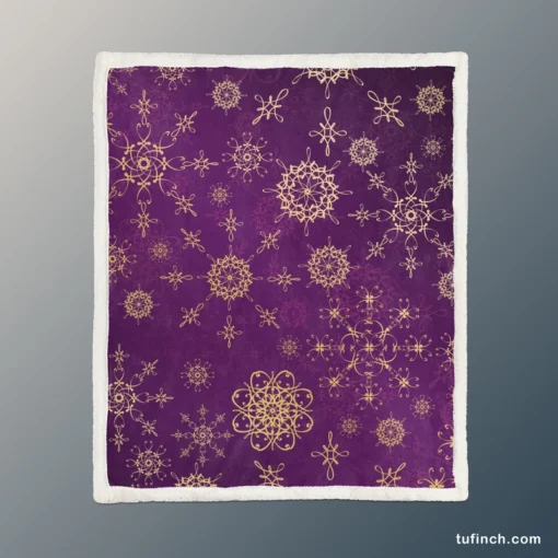 Purple And Gold Abstract Sherpa Fleece Blanket 1