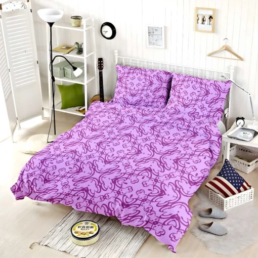 Purple And Purple Floral Design Bedding Set