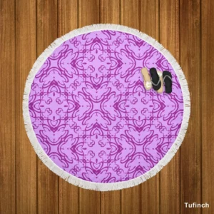 Purple And Purple Floral Design Round Beach Towel