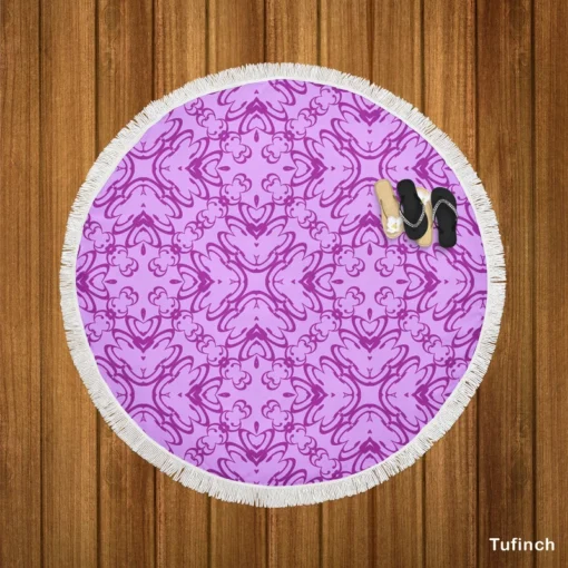 Purple And Purple Floral Design Round Beach Towel