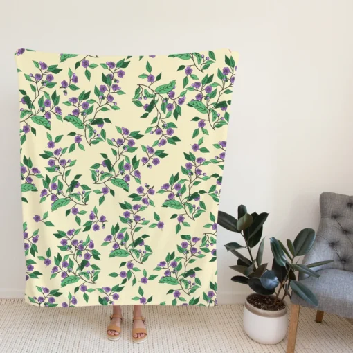 Purple Basil Flowers Pattern Fleece Blanket