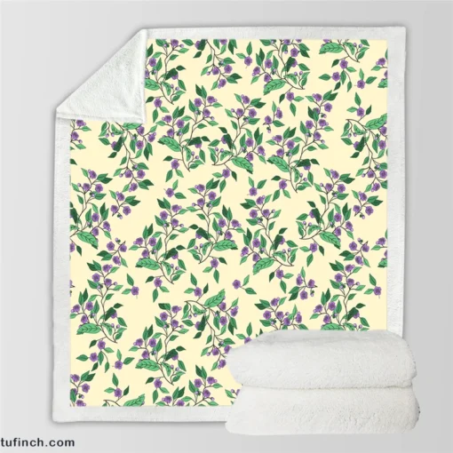 Purple Basil Flowers Pattern Sherpa Fleece Blanket