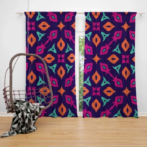 Purple Batik Folk Design Curtain