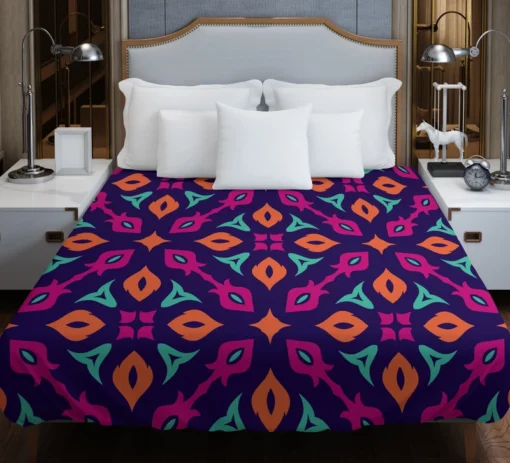 Purple Batik Folk Design Duvet Cover