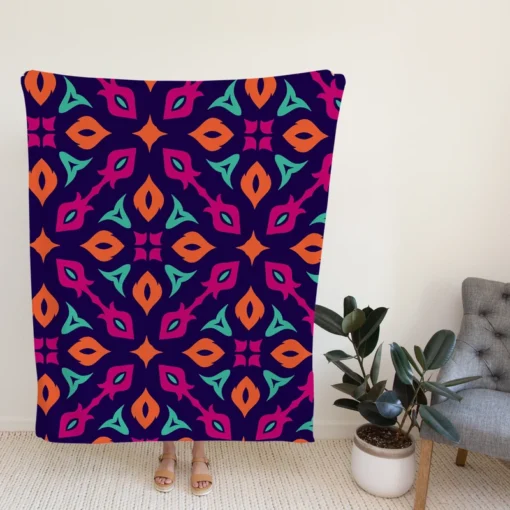 Purple Batik Folk Design Fleece Blanket