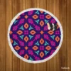 Purple Batik Folk Design Round Beach Towel