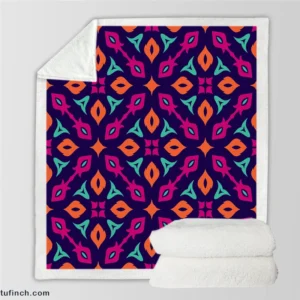 Purple Batik Folk Design Sherpa Fleece Blanket