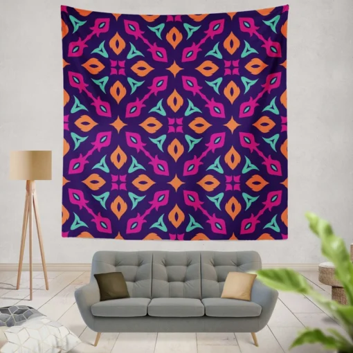 Purple Batik Folk Design Wall Tapestry