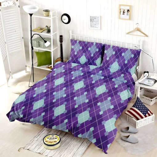 Purple Blue Argyle Pattern Bedding Set