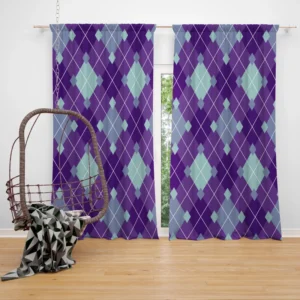 Purple Blue Argyle Pattern Curtain