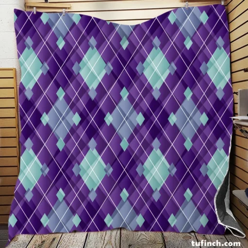 Purple Blue Argyle Pattern Quilt Blanket