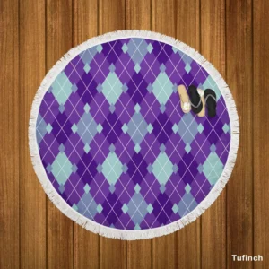 Purple Blue Argyle Pattern Round Beach Towel