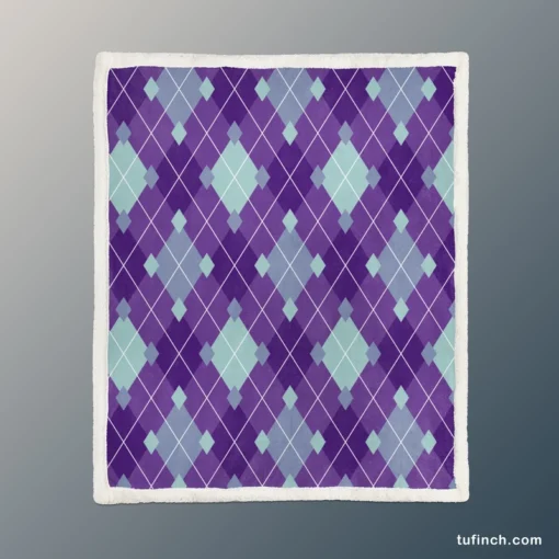 Purple Blue Argyle Pattern Sherpa Fleece Blanket 1