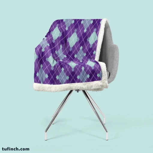 Purple Blue Argyle Pattern Sherpa Fleece Blanket 2