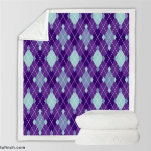 Purple Blue Argyle Pattern Sherpa Fleece Blanket