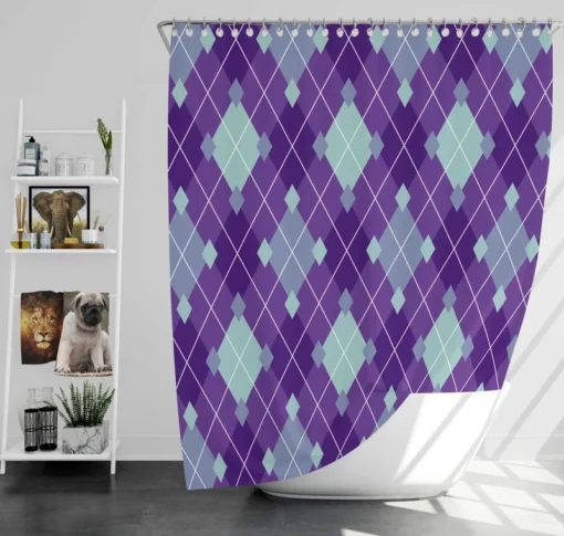 Purple Blue Argyle Pattern Shower Curtain