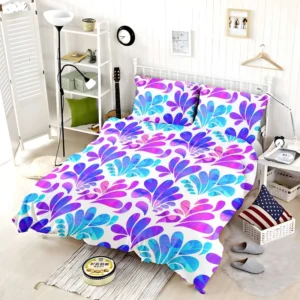 Purple Blue Pink Gradient Floral Bedding Set