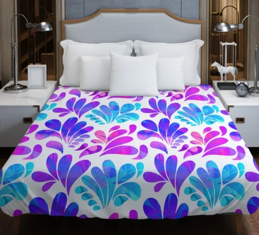 Purple Blue Pink Gradient Floral Duvet Cover