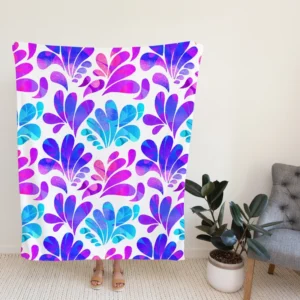 Purple Blue Pink Gradient Floral Fleece Blanket