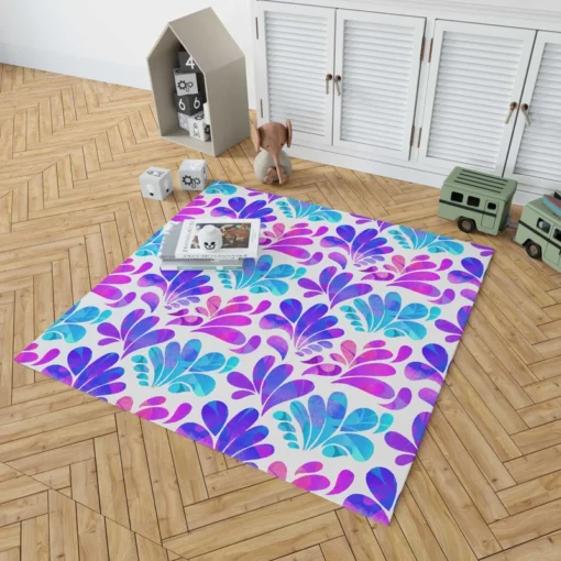 Purple Blue Pink Gradient Floral Rug 1