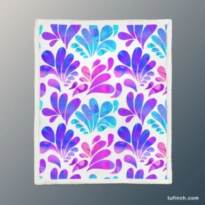 Purple Blue Pink Gradient Floral Sherpa Fleece Blanket 1