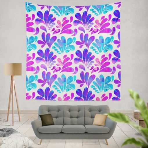 Purple Blue Pink Gradient Floral Wall Tapestry