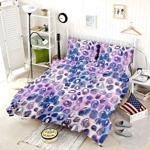 Purple Blue Watercolor Leopard Pattern Bedding Set