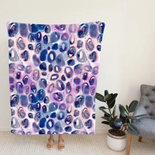 Purple Blue Watercolor Leopard Pattern Fleece Blanket