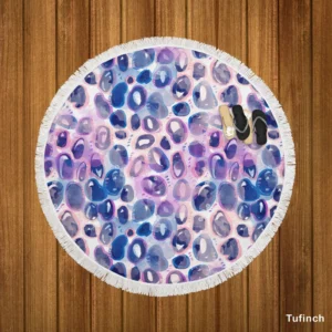 Purple Blue Watercolor Leopard Pattern Round Beach Towel