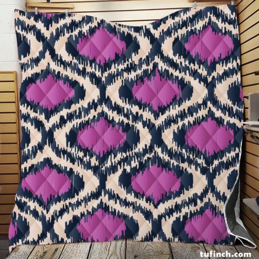 Purple Boho Ikat Design Quilt Blanket