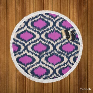 Purple Boho Ikat Design Round Beach Towel