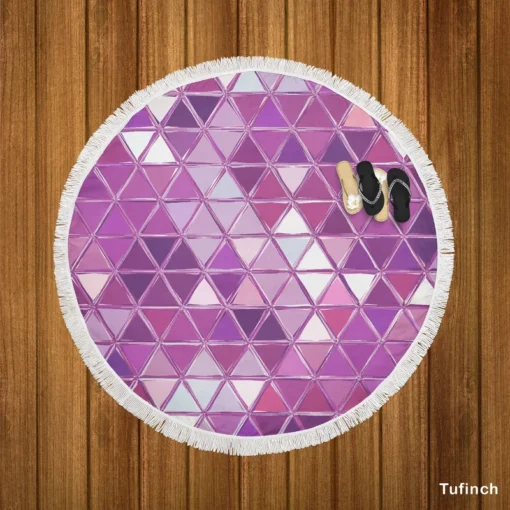 Purple Crystal Triangle Design Round Beach Towel