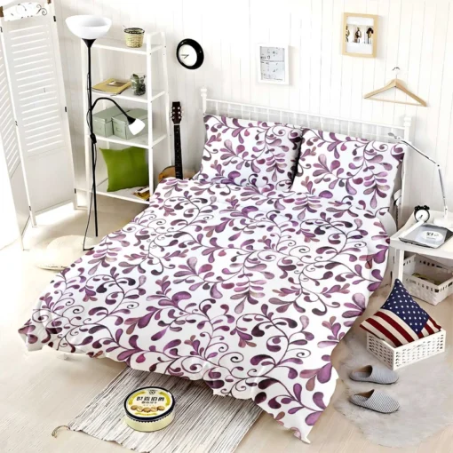 Purple Curly Vines Pattern Bedding Set