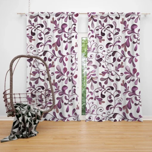 Purple Curly Vines Pattern Curtain