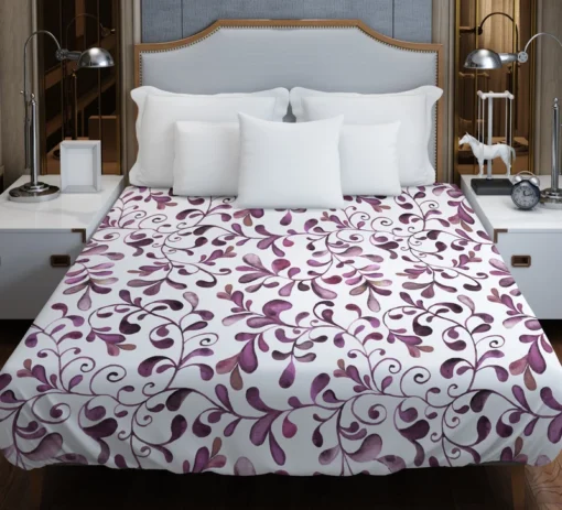 Purple Curly Vines Pattern Duvet Cover