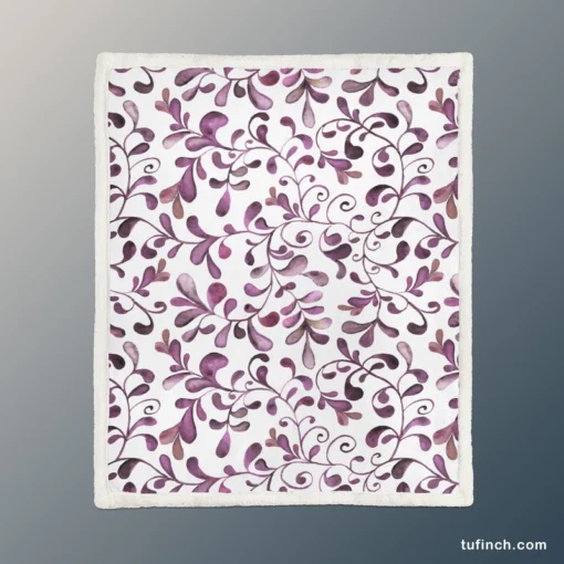 Purple Curly Vines Pattern Sherpa Fleece Blanket 1