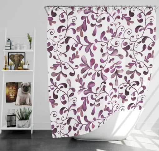 Purple Curly Vines Pattern Shower Curtain