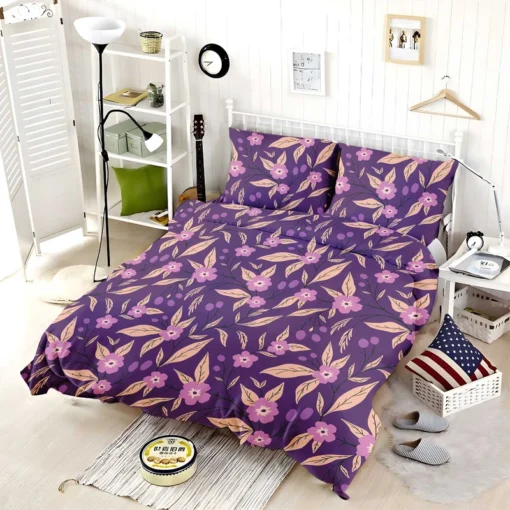 Purple Floral Pattern Bedding Set