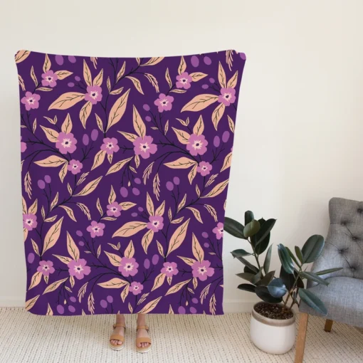 Purple Floral Pattern Fleece Blanket